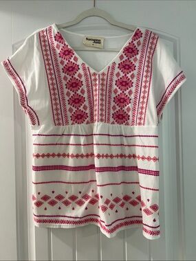 Savanna Jane White Top with Pink Embroidered Motifs